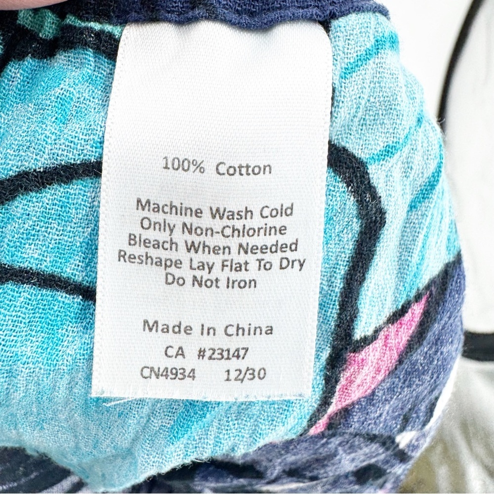 ✅ Talbots BLUE/GREEN Tropical Print COTTON WIDE LEG CROPPED PANTS SIZE LARGE - Picture 3 of 7